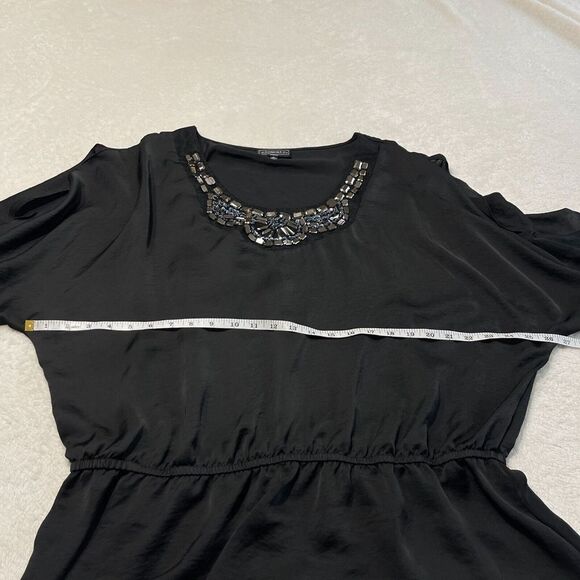 Elementz Blouse Womens 3X Black Embellished Neckline Cold Shoulder Peplum Chic - Picture 6 of 13